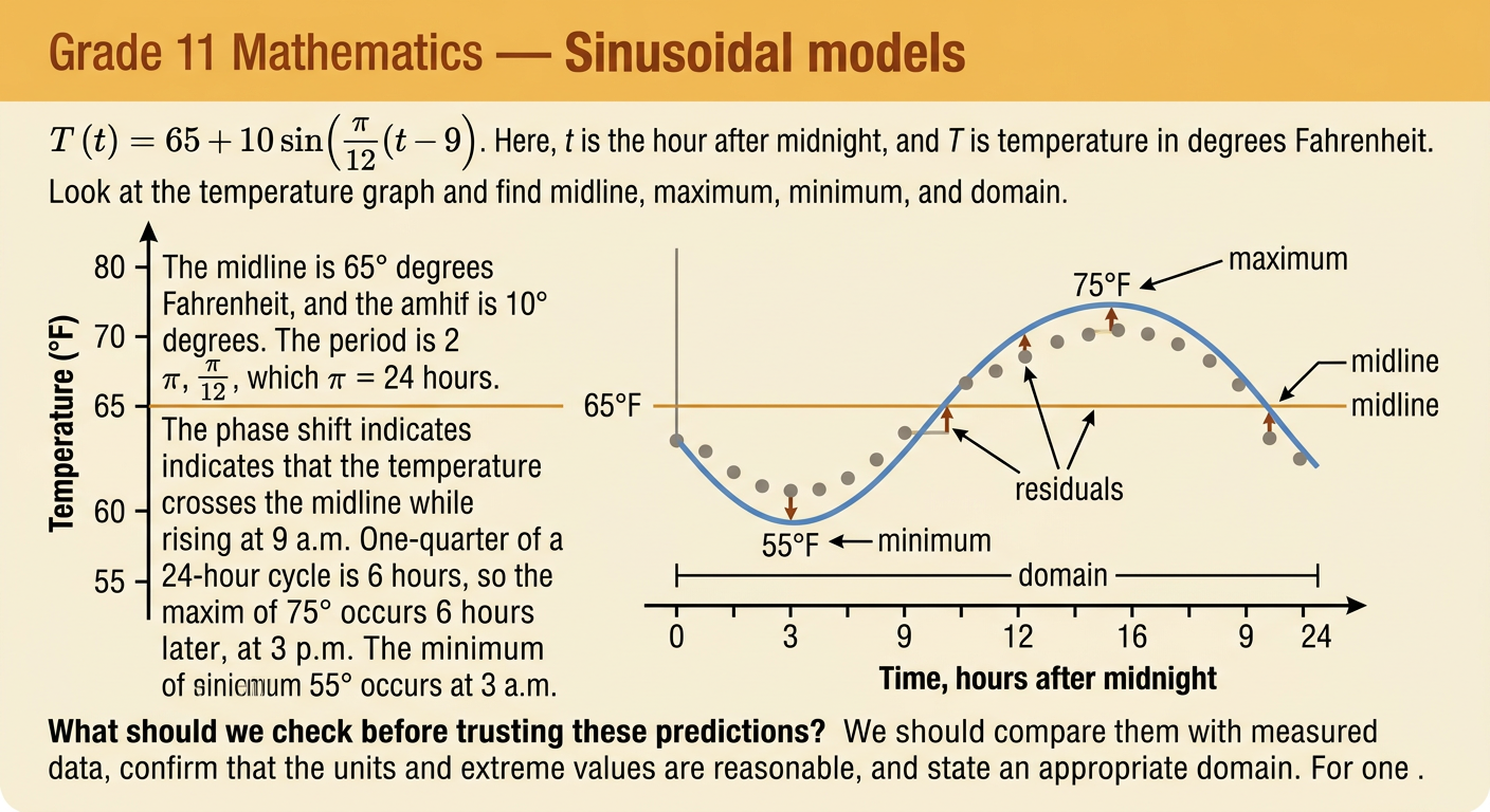 A 24-hour temperature curve marks its midline, daily maximum, daily minimum, and restricted time domain.