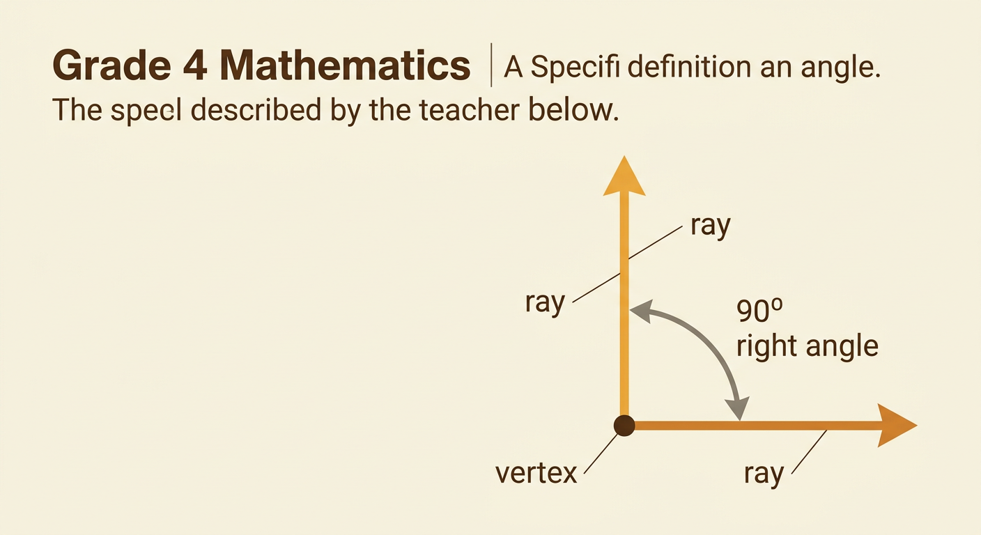 A right angle has one ray pointing right and one pointing up from a shared vertex.