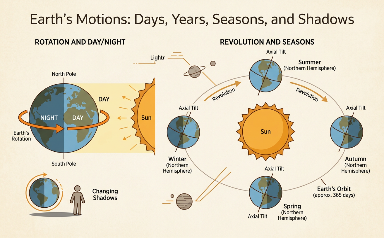 Earth's Motions: Days, Years, Seasons, and Shadows