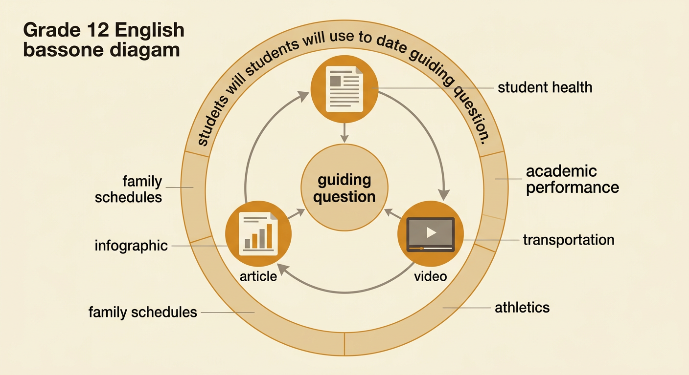 A planning board connects a school start-time question to the required decision, evaluation criteria, and three source types.