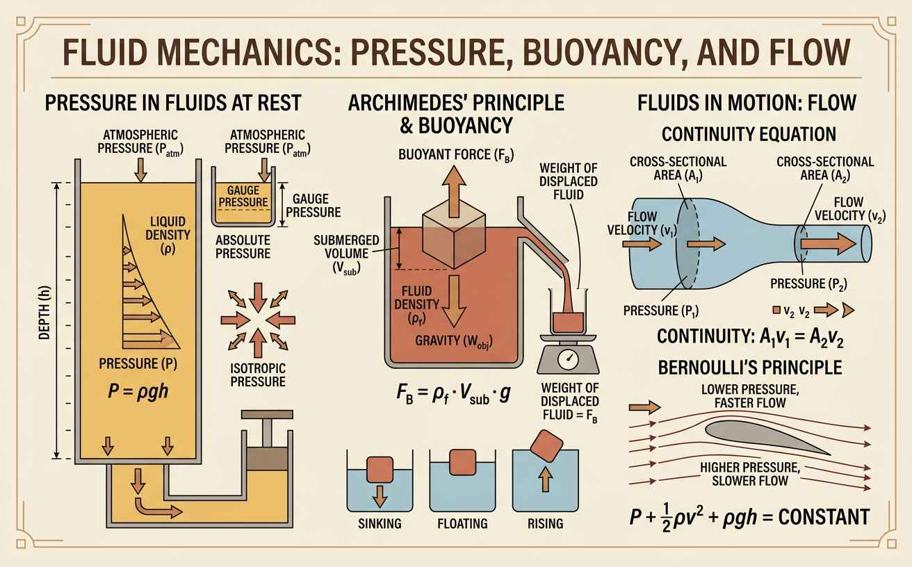 Fluid Mechanics: Pressure, Buoyancy, and Flow