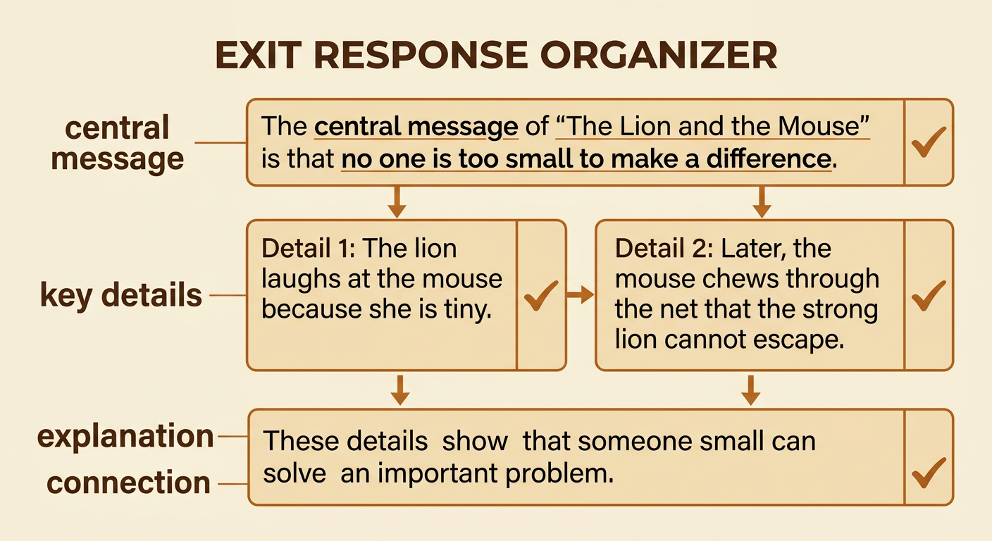 A response organizer connects a central message to two key details and an explanation.