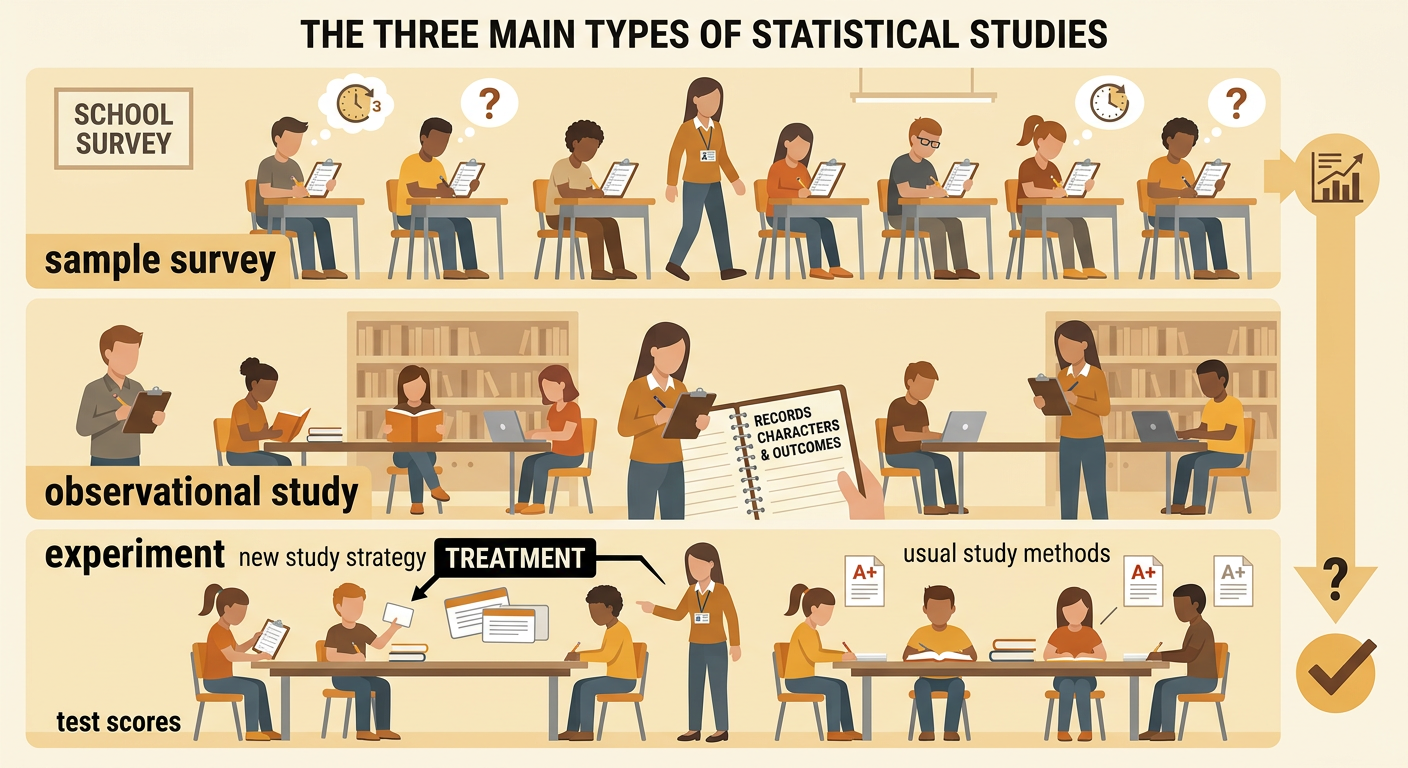 A three-panel diagram shows seniors answering survey questions, having study habits observed, and receiving an assigned study strategy.