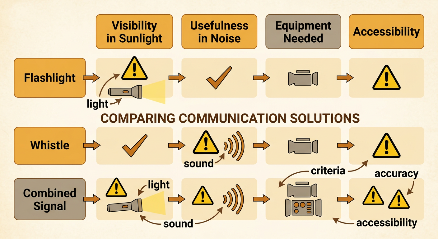 Students compare light, sound, and combined signals for starting a noisy playground game.