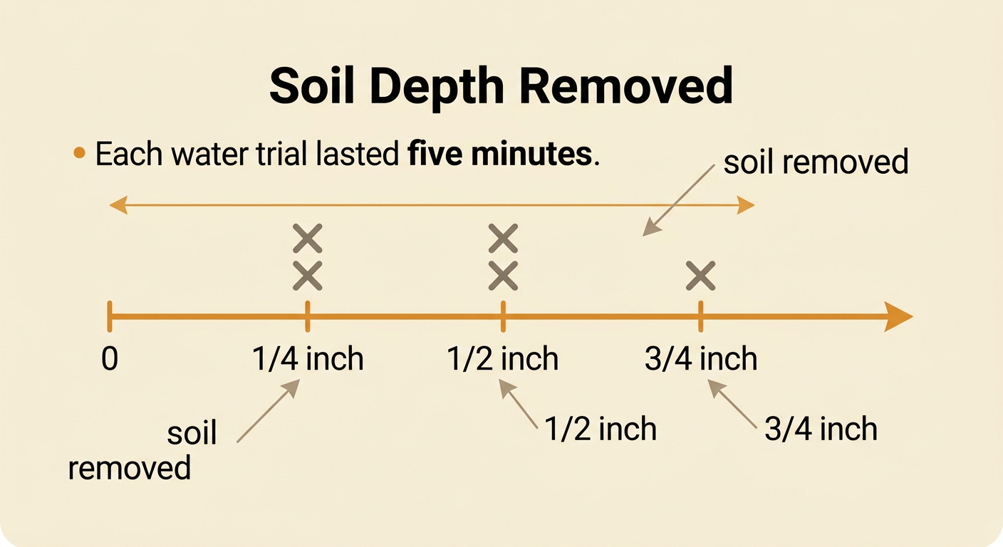 A line plot displays five soil-removal measurements with two Xs at one-fourth, two at one-half, and one at three-fourths inch.