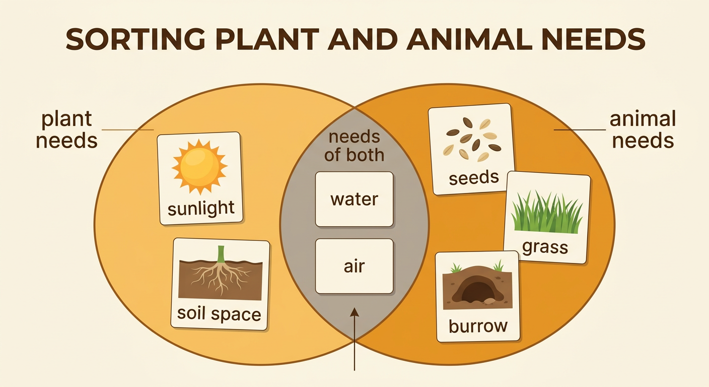 Resource cards are arranged into three clearly marked groups for plants, animals, or both.