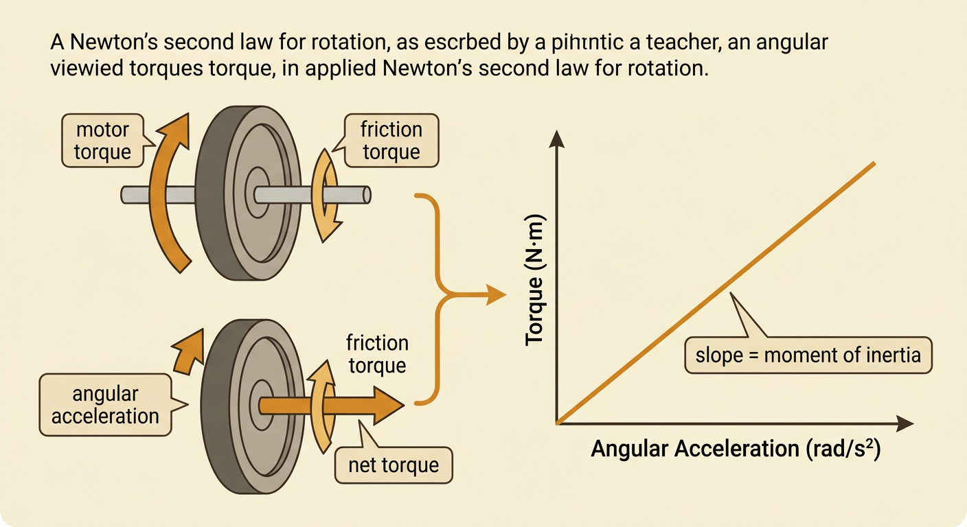 A motor-driven wheel has opposing motor and friction torques that combine to produce angular acceleration.