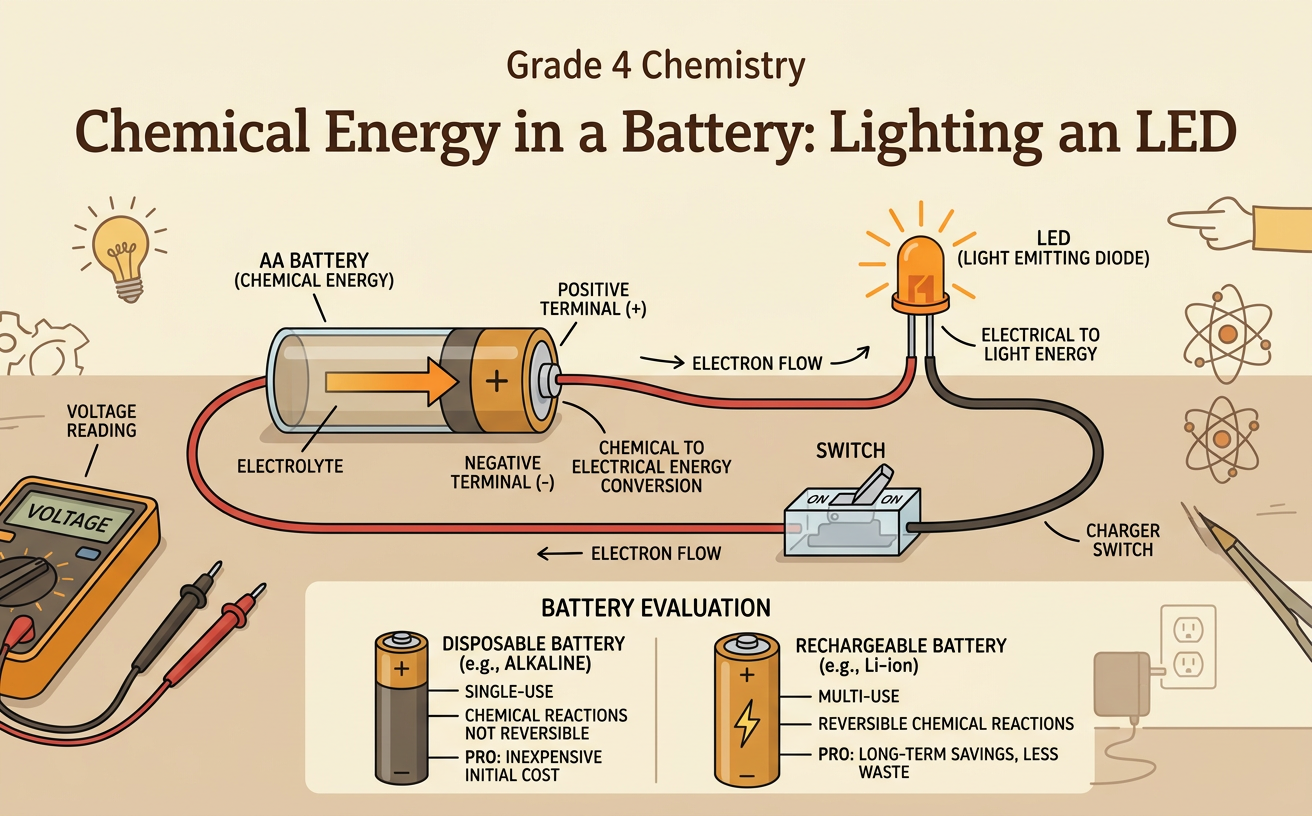 Chemical Energy in a Battery: Lighting an LED