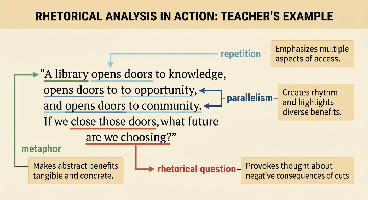 A public library poster shows open doors leading to knowledge, opportunity, and community beside a question about closing them.