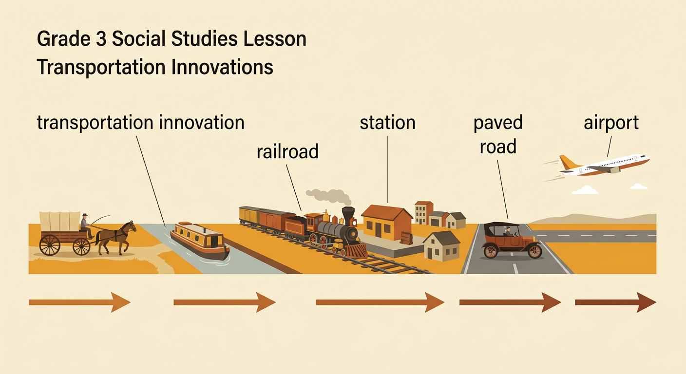 A growing farming town is connected by a railroad, station, paved road, and airport.