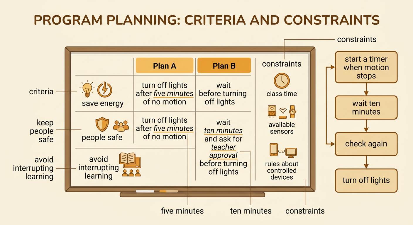 A planning board compares a five-minute automatic plan with a ten-minute teacher-approved plan.