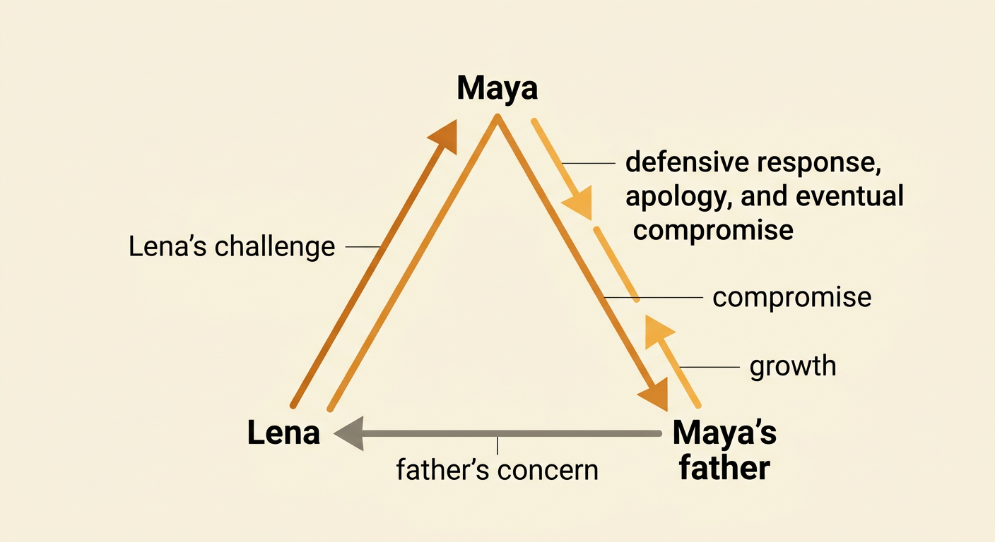 Maya stands between Lena's challenge and her father's concern, then makes a compromise with both of them.