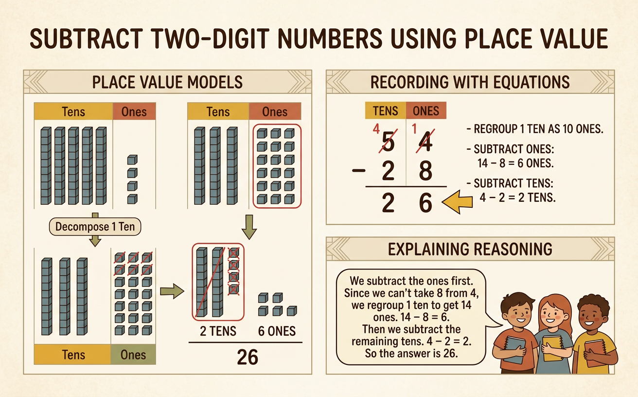 Subtract Two-Digit Numbers Using Place Value