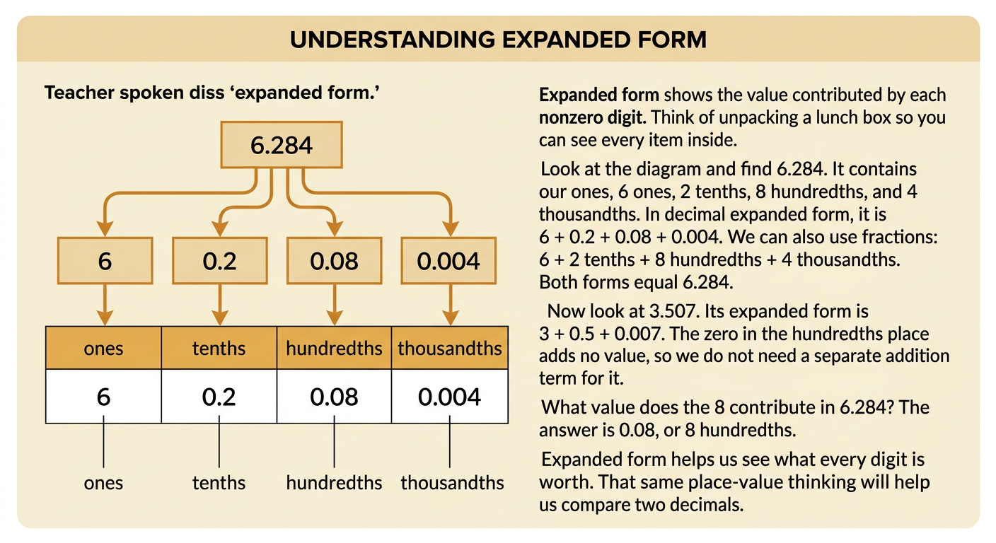 A number bond breaks 6.284 and 3.507 into the separate values of their nonzero digits.