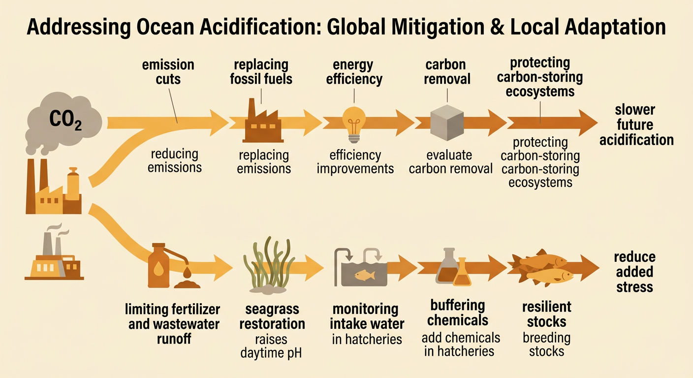 A comparison chart shows global mitigation and local adaptation strategies evaluated by benefits, costs, and side effects.