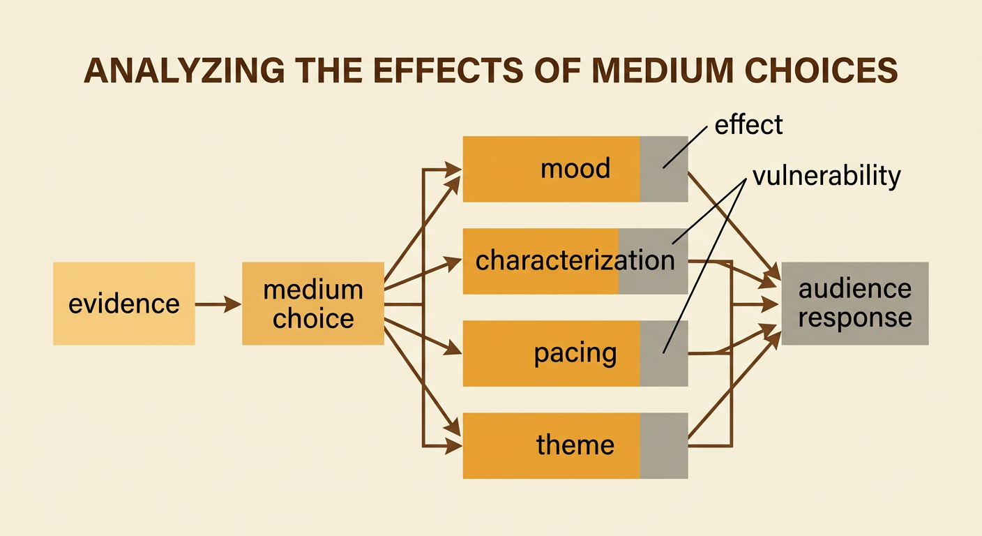 A cause-and-effect diagram connects a quoted line and a film close-up to emotional impact and the scene’s larger idea.