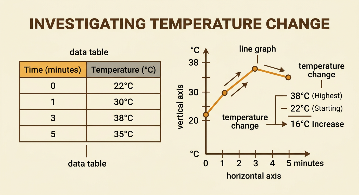 A data table and line graph show a warm pack rising from 22 to 38 degrees Celsius and then cooling to 35.