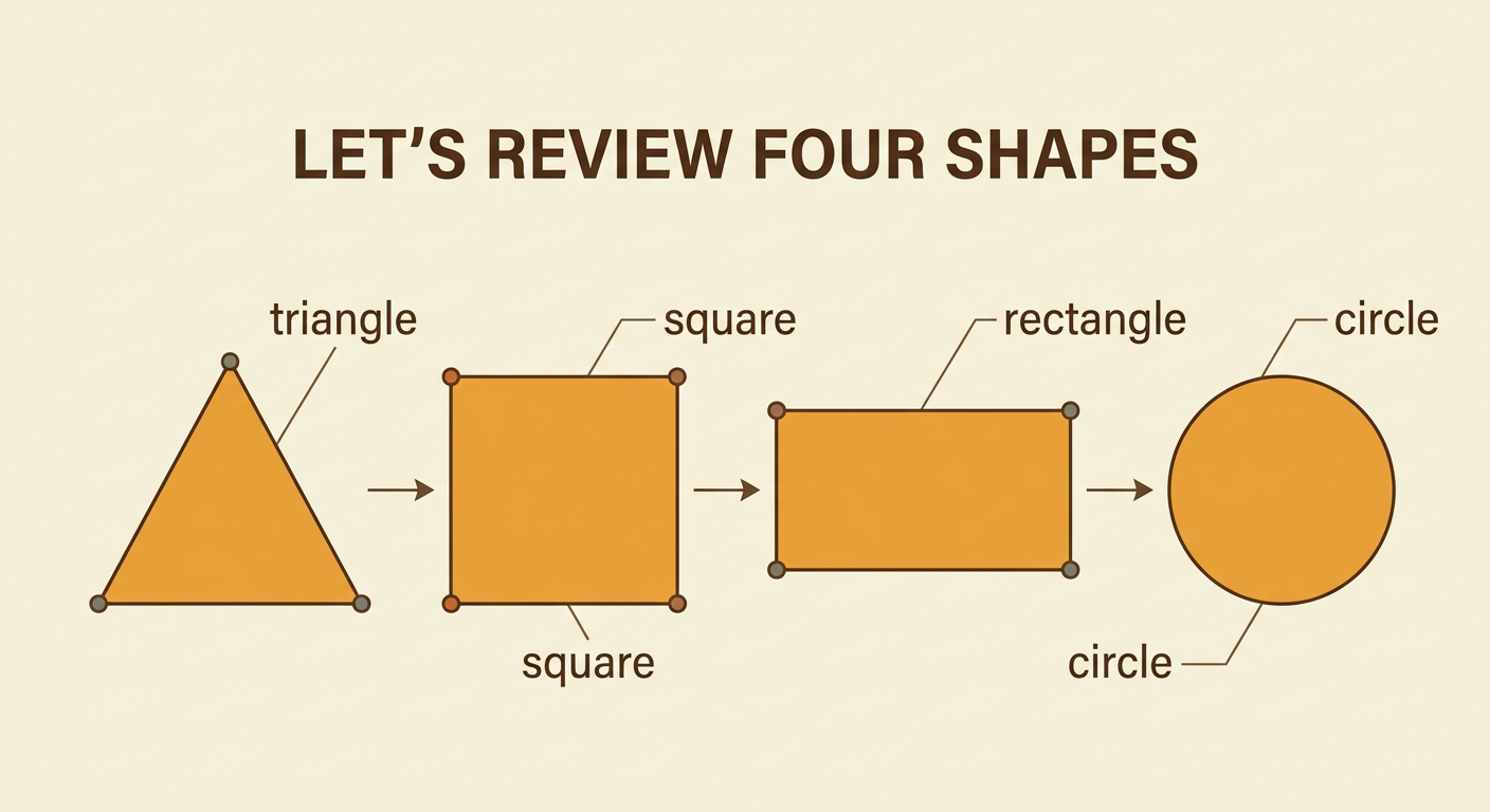 A triangle, square cracker, rectangular door, and round plate appear together with their shapes clearly outlined.