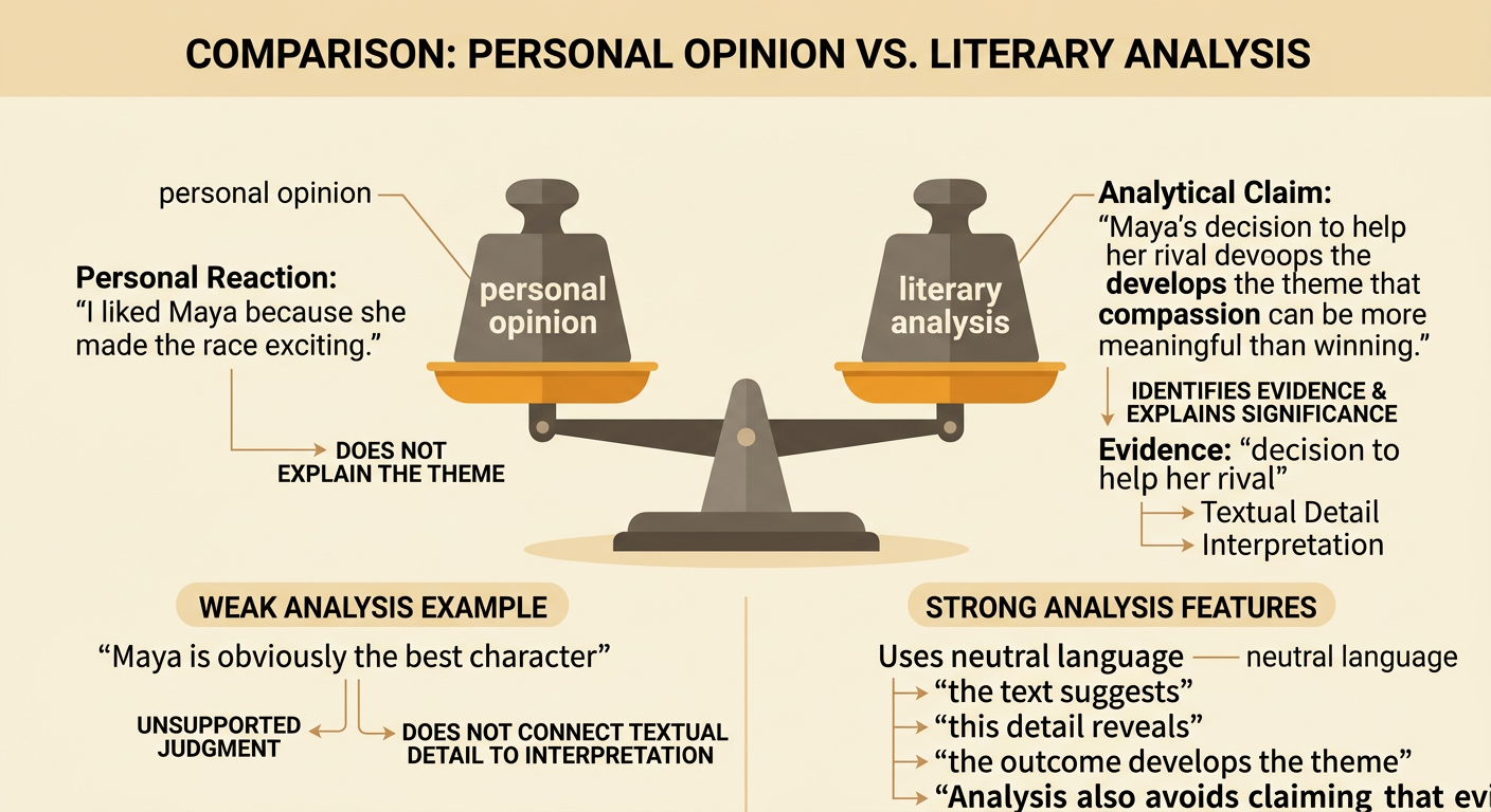 A split-panel comparison contrasts a personal reaction to Maya with an evidence-based explanation of her decision.