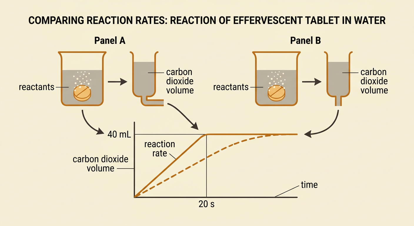 A product-versus-time graph shows carbon dioxide gas rising quickly and then leveling off.