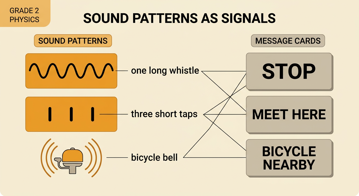 Two children match four different sound patterns and bells to their intended messages.
