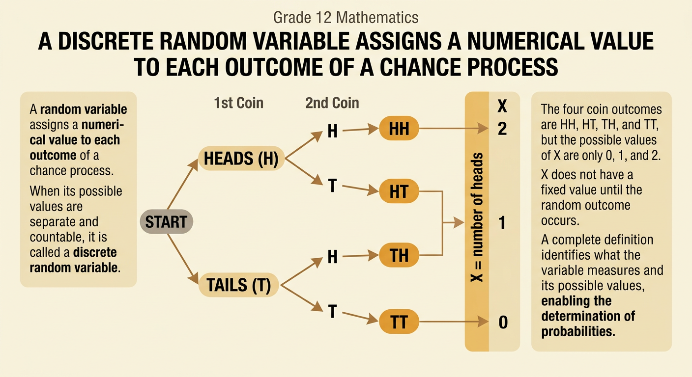 A diagram maps the four outcomes of two coin flips to the possible numbers of heads.