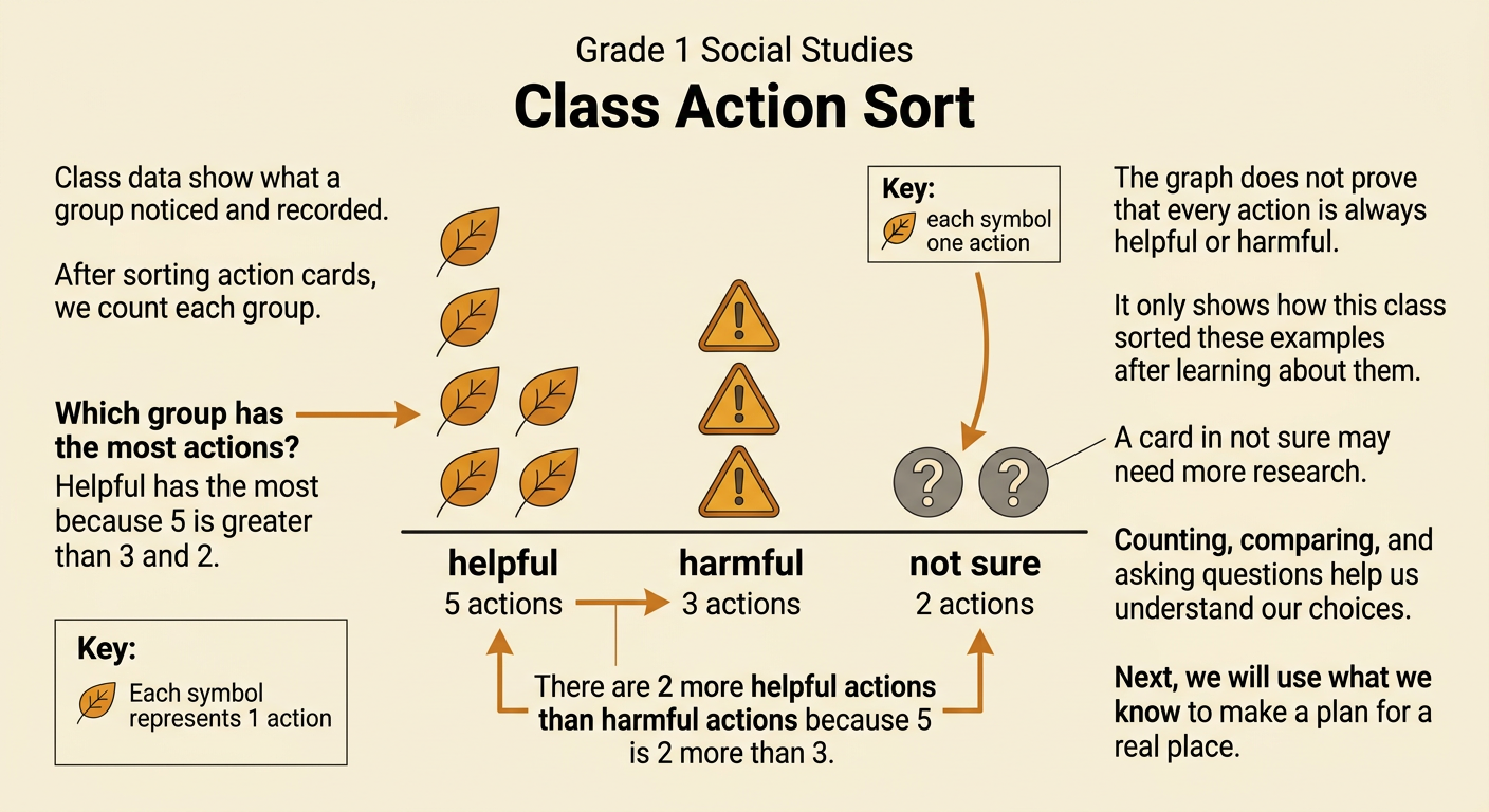 A picture graph compares five helpful cards, three harmful cards, and two not-sure cards.