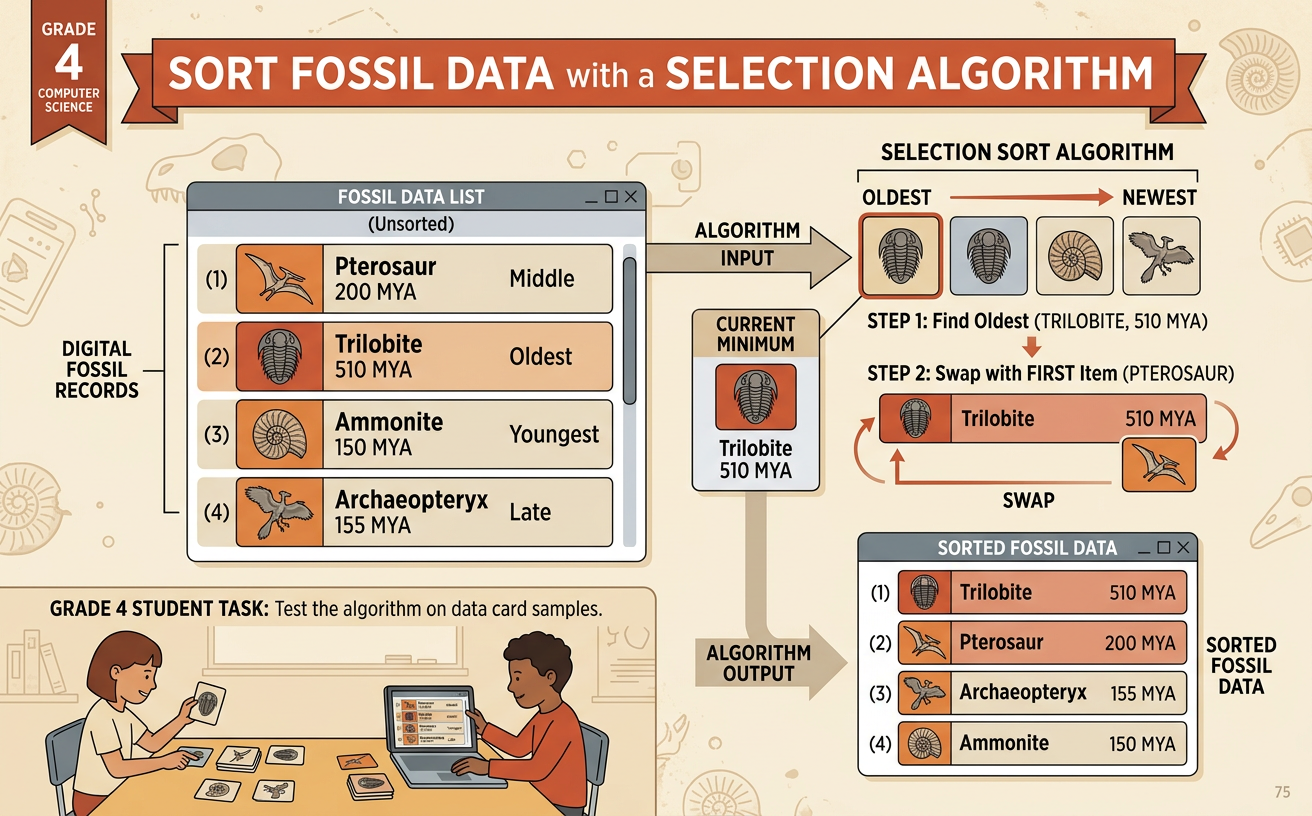 Sort Fossil Data with a Selection Algorithm