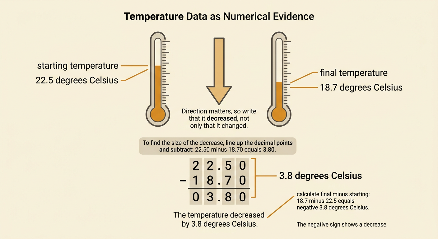 A temperature diagram compares the mixture before and after mixing and shows the calculation for a 3.8-degree decrease.
