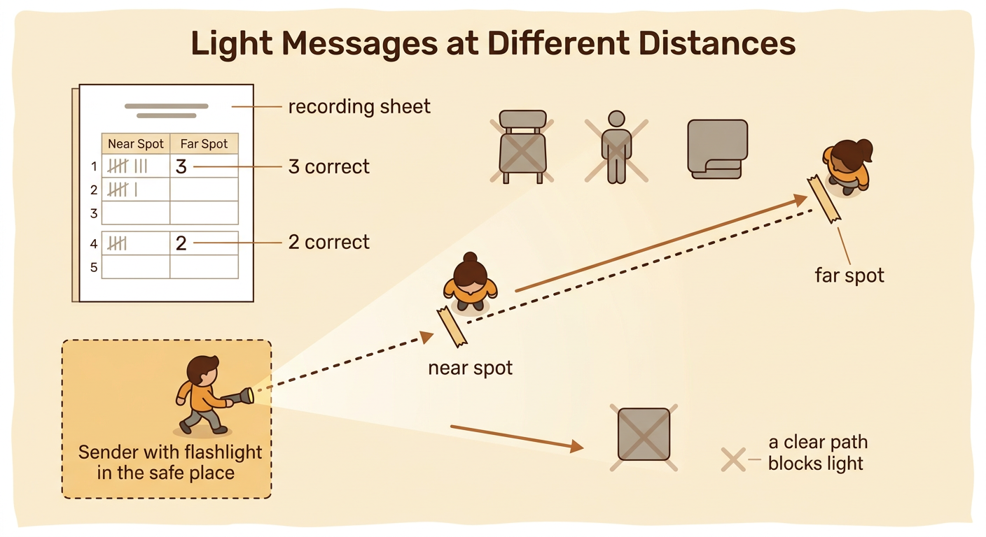 A floor test shows a receiver at a near spot with 3 correct and at a far spot with 2 correct.