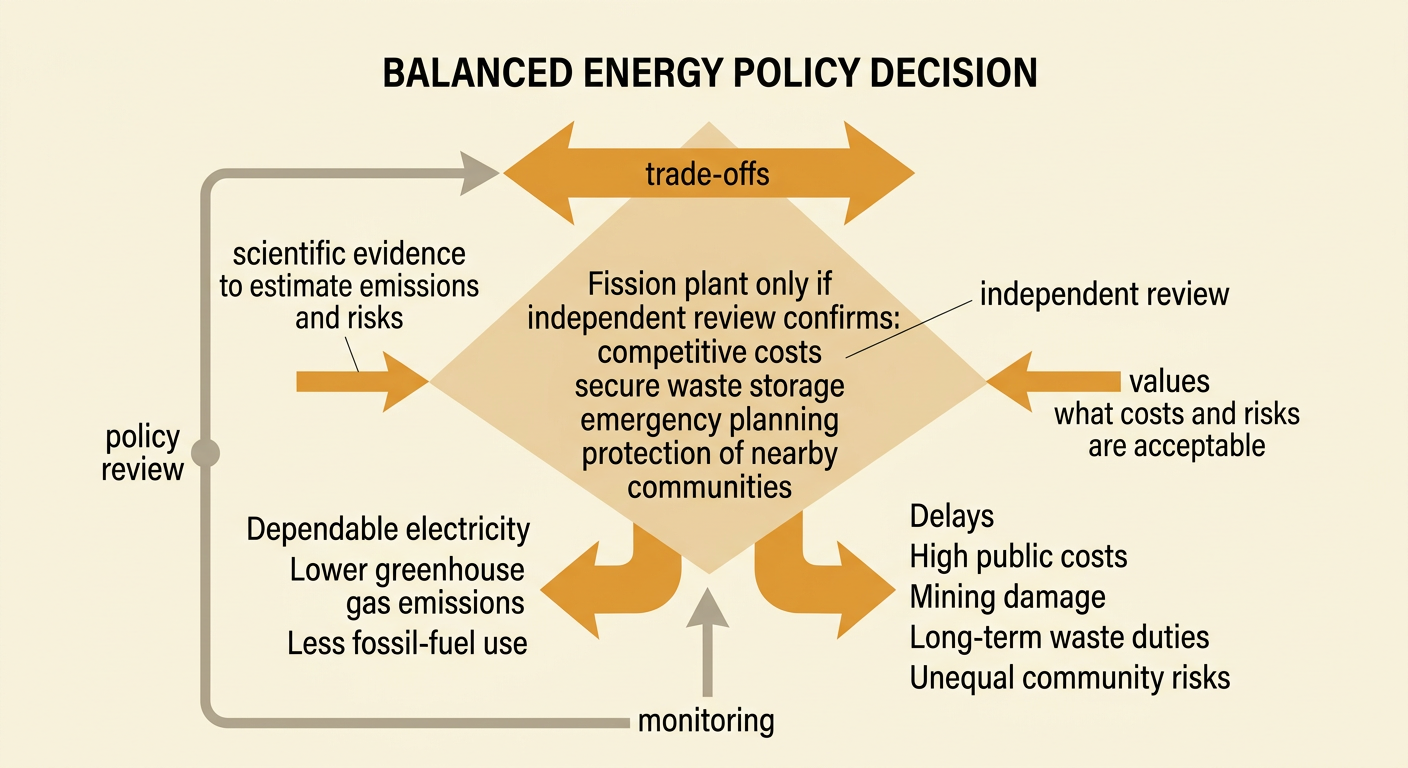 A policy decision diagram balances intended benefits against costs, risks, and community consequences.