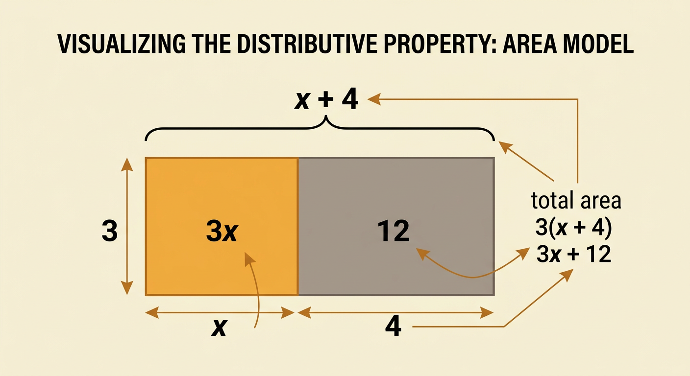 A rectangle of height 3 and width x plus 4 is divided into areas 3x and 12.